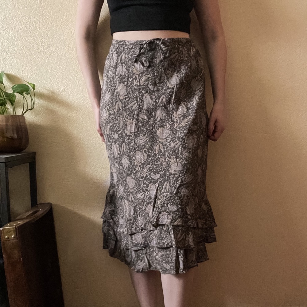 VINTAGE Revue Floral Paisley Skirt Flower Ruffle